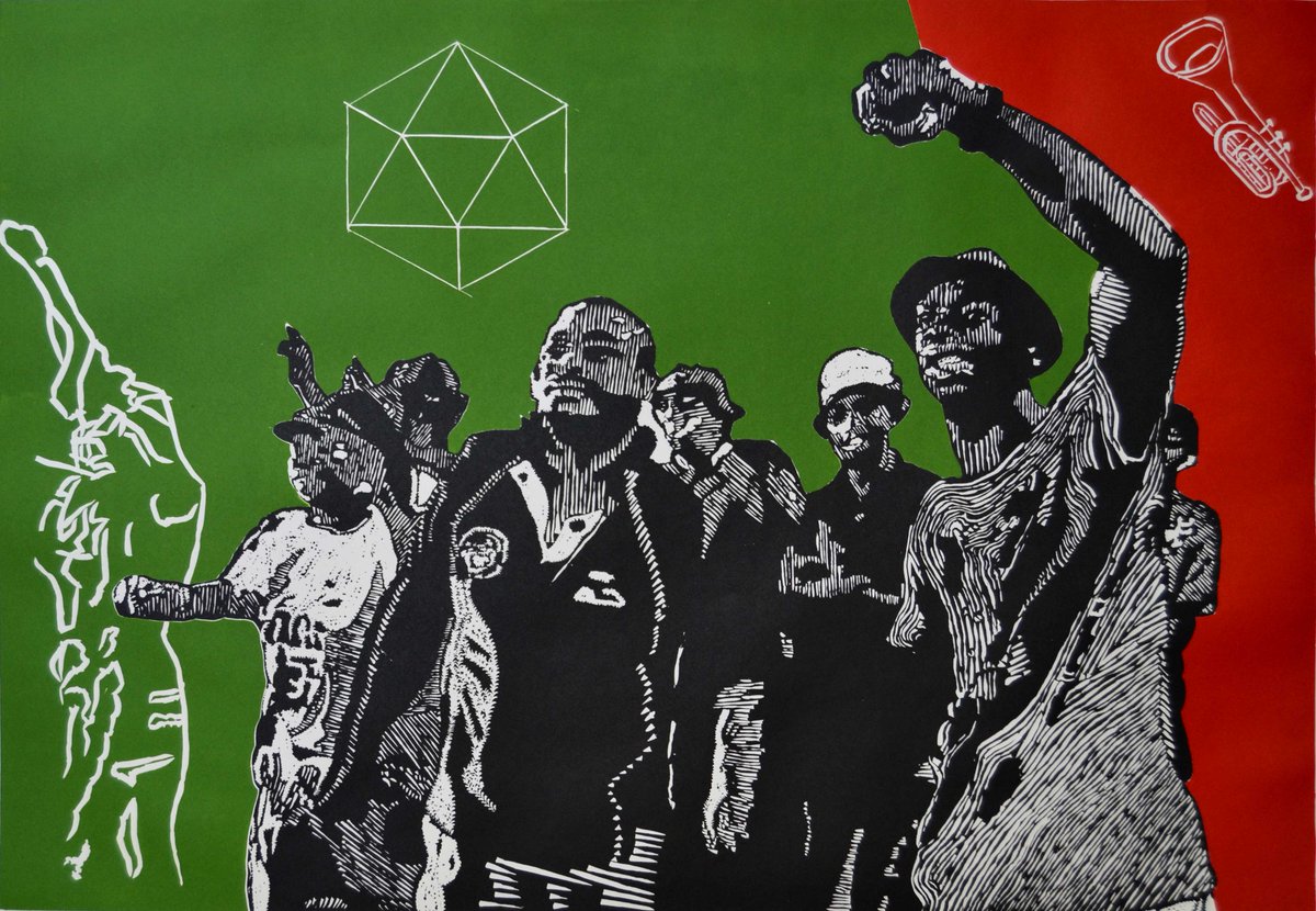 corellective's tweet photo. Title-Ilizwe lethu
Price-R3400
Medium-lino cut
Size-70*100cm https://t.co/GSagTqXiFd