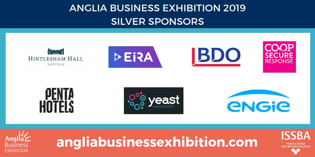 anglia_business's tweet photo. Introducing the Silver Sponsors for the Anglia Business Exhibition 2019:

@hintlesham_hall
@BDOEastAnglia
@eoecoop Secure Response
@EIRA_eARC
@pentaIpswichUK 
@YeastCoaching
@ENGIE_UK

Interested in sponsoring? Don't delay, give the team a call on 01473 712330! #ABE19 https://t.co/7FSK1cK69L