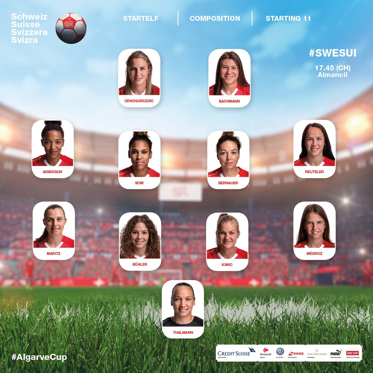nati_sfv_asf's tweet image. Unsere Aufstellung | Notre composition | Nostra formazione

#SWESUI #AlgarveCup 
#HoppSchwiiz #HopSuisse #ForzaSvizzera #HopSvizra