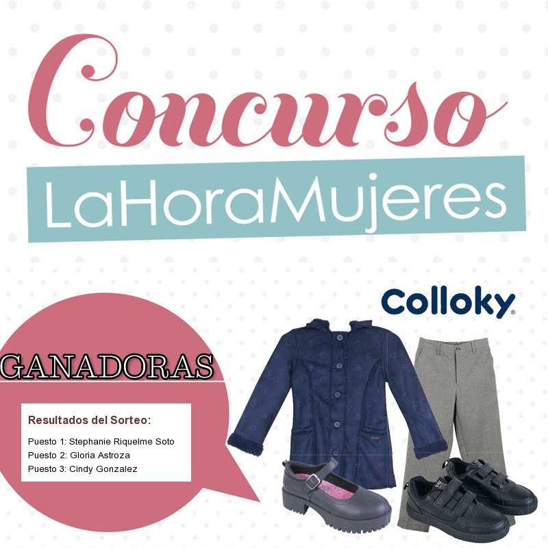 LaHoraMujeres's tweet photo. ¡#Felicidades a nuestra lindas #ganadoras de #Colloky! 👏😍
#FelizMiércoles #Concurso https://t.co/RhjNn36kOT