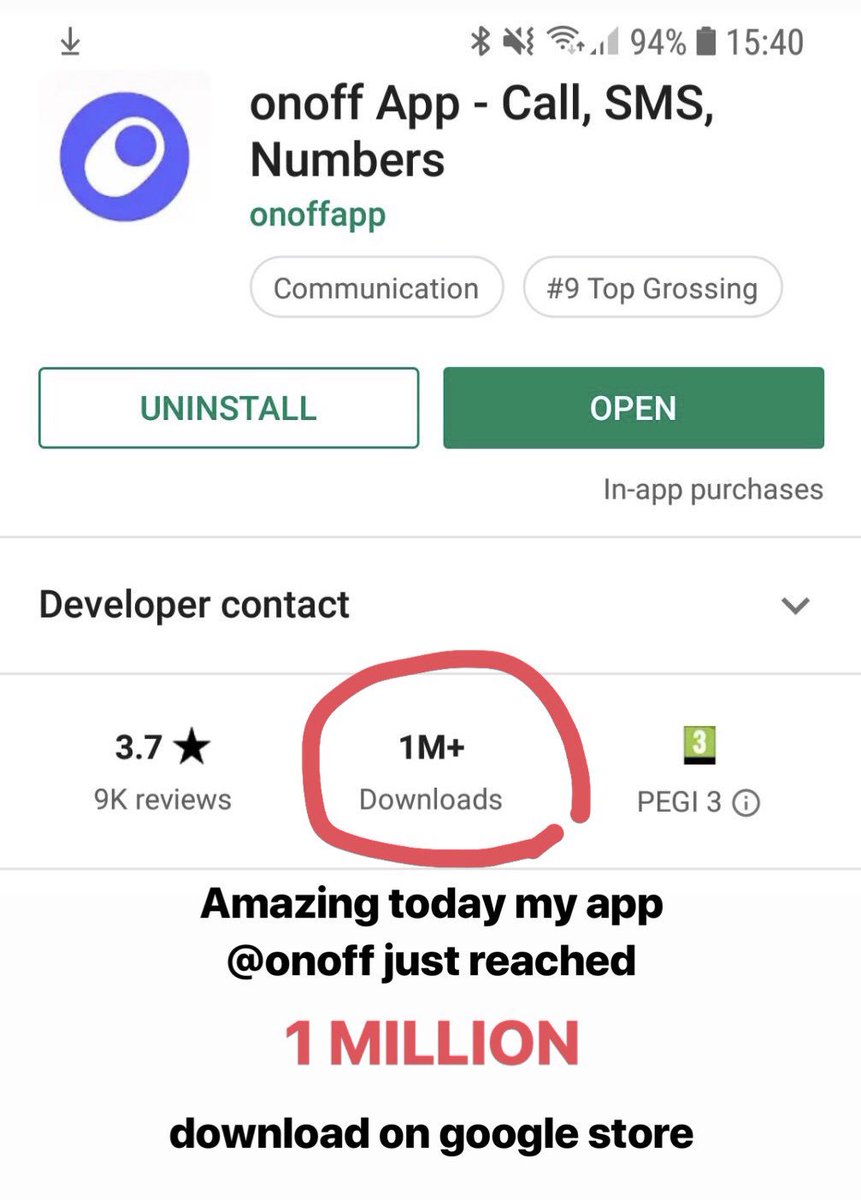 taigkhris's tweet photo. Amazing, today my @onoff #onoff #onoffapp App just reached over 1 million download on the Google store only. https://t.co/xm4G6vWro7