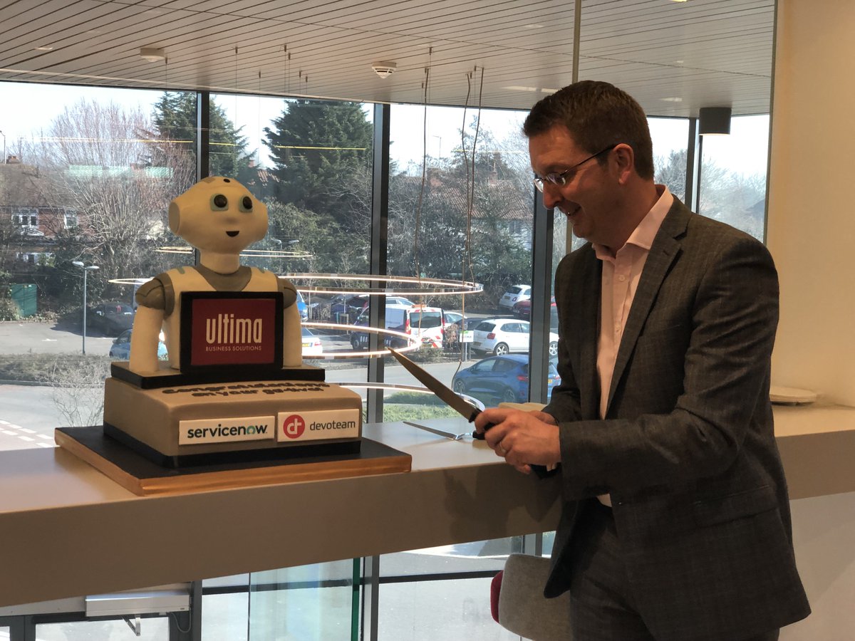 Congratulations to the team at <a href="/UltimaBusiness/">Ultima</a> on your go-live with <a href="/ServiceNow/">ServiceNow</a> for #CSM and #ITOM in partnership with <a href="/Devoteam/">Devoteam</a> and for your commitment to RPA. Pepper the Robot is enjoying the attention... for the moment! #DigitalTransformakers #ITSM