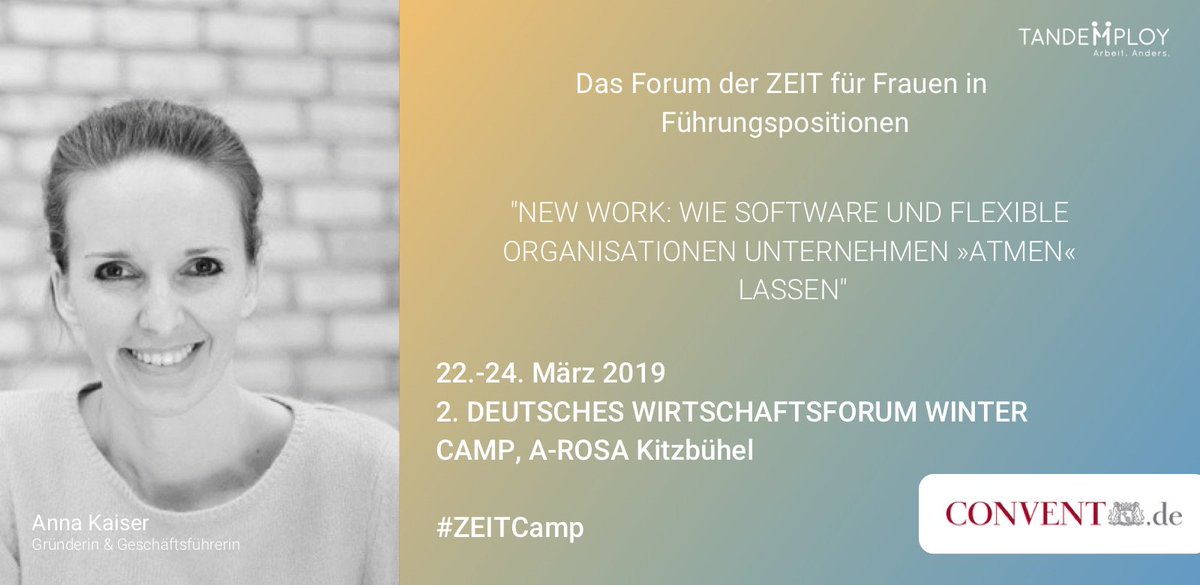Tandemploy's tweet photo. 2. WIRTSCHAFTSFORUM WINTER CAMP 
Das Forum der @zeitonline für Frauen in Führungspositionen! Wie schafft man den Übergang in eine vernetzte Organisation - Annas ist für #tandemploy vor Ort!
Mehr Infos gibts hier: https://t.co/UhSCWdQFC3 #arbeitanders #einfachmachen https://t.co/pHeNu4qBC8