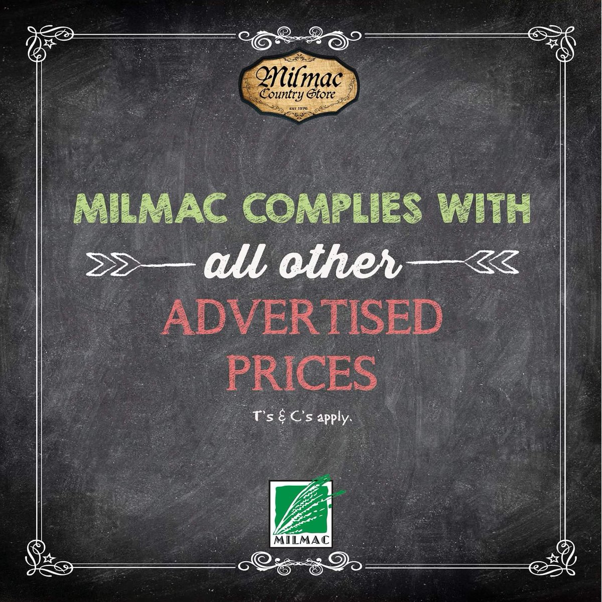 MilmacFeeds's tweet photo. MILMAC COMPLIES WITH ALL OTHER ADVERTISED PRICES! 💚T's &amp; C's apply.

For more information or to request a quote please contact us on 086 100 1182.

#Milmac #MilmacCountryStore https://t.co/Rt5ghb7V2z