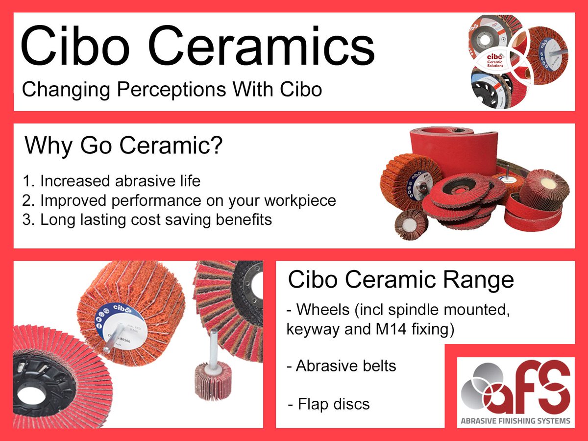 📢 AFS &amp; Cibo - Changing Perceptions With Cibo Ceramics

📈 Increase life span of ceramic abrasives
💰 Long term cost saving
🔝 Better abrasive performance

View the ceramic range online today: abrasive-systems.co.uk

#ciboceramics #metalfabrication #abrasives