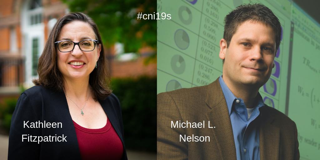 cni_org's tweet image. Delighted to announce plenary speakers for the April CNI meeting: Kathleen Fitzpatrick of @michiganstateu and Michael Nelson of @ODU. Registration closes Tues. March 5th! cni.org/news/plenaries… @phonedude_mln @kfitz #cni19s  #GenerousThinking #CommonGood #WebArchives #deepfakes