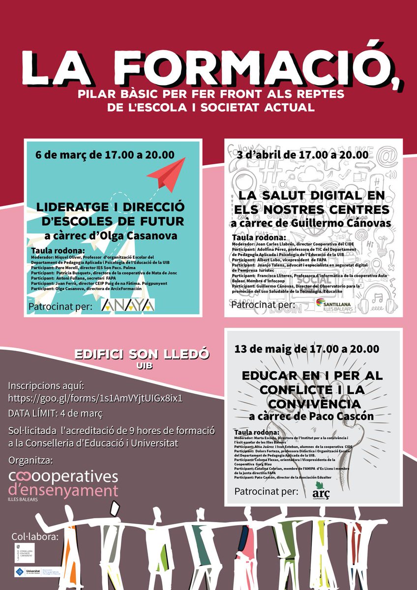 uctaib (@uctaib) on Twitter photo Ja queden poques places per les Jornades de Formació de les cooperatives d’ensenyament. Per a Families <a href="/FAPAMallorca/">FAPA Mallorca</a> professorat públic <a href="/ADIPMA/">Associació de Directors/es de CEIPS de Mallorca</a> <a href="/adesma_fadesib/">ADESMA/FADESIB</a> concertat i alumnes <a href="/UIBuniversitat/">Universitat de les Illes Balears - UIB</a> <a href="/EDUN_IB/">EDUNIB</a> Inscripcions fins 4 de març a aquest enllaç uctaib.coop/2019/02/22/jor… Ja queden poques places per les Jornades de Formació de les cooperatives d’ensenyament. Per a Families <a href="/FAPAMallorca/">FAPA Mallorca</a> professorat públic <a href="/ADIPMA/">Associació de Directors/es de CEIPS de Mallorca</a> <a href="/adesma_fadesib/">ADESMA/FADESIB</a> concertat i alumnes <a href="/UIBuniversitat/">Universitat de les Illes Balears - UIB</a> <a href="/EDUN_IB/">EDUNIB</a> Inscripcions fins 4 de març a aquest enllaç uctaib.coop/2019/02/22/jor…