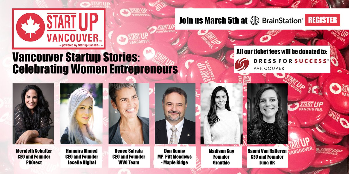 Startup_YVR's tweet image. Join us March 5 at @BrainStationYVR for &quot;Vancouver Startup Stories: Celebrating Women Entrepreneurs&quot; as part of @Startup_Canada&apos;s #StartupWomen #IWD2019. Seating is limited for this inspiring evening of storytelling so register now &amp;gt;&amp;gt; brainstation.io/event/march201… #startupchats