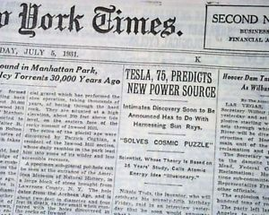 47) If we are to believe that Tesla demonstrated his device with his nephew in the car in 1934, it stands to reason that Tesla himself--a notorious promoter--would have said something about it.And boy, did he! A NEW SOURCE OF ENERGYIn 1933, one year earlier.