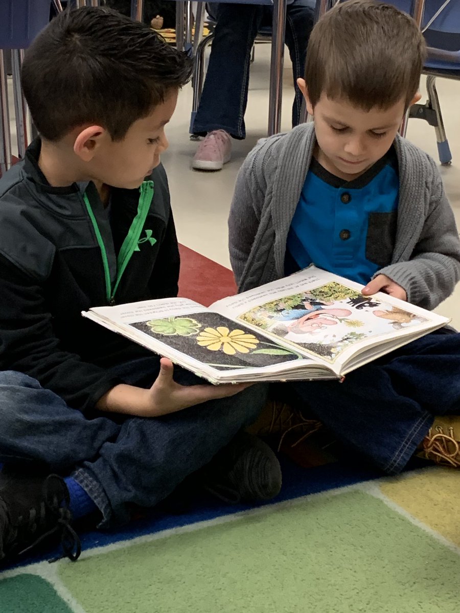3nrightS's tweet photo. Isaac is reading to his friend Desmond, “There Was An Old Lady Who Swallowed a Clover!” #ceroars #castleberryisd https://t.co/q2Sf2geDYo