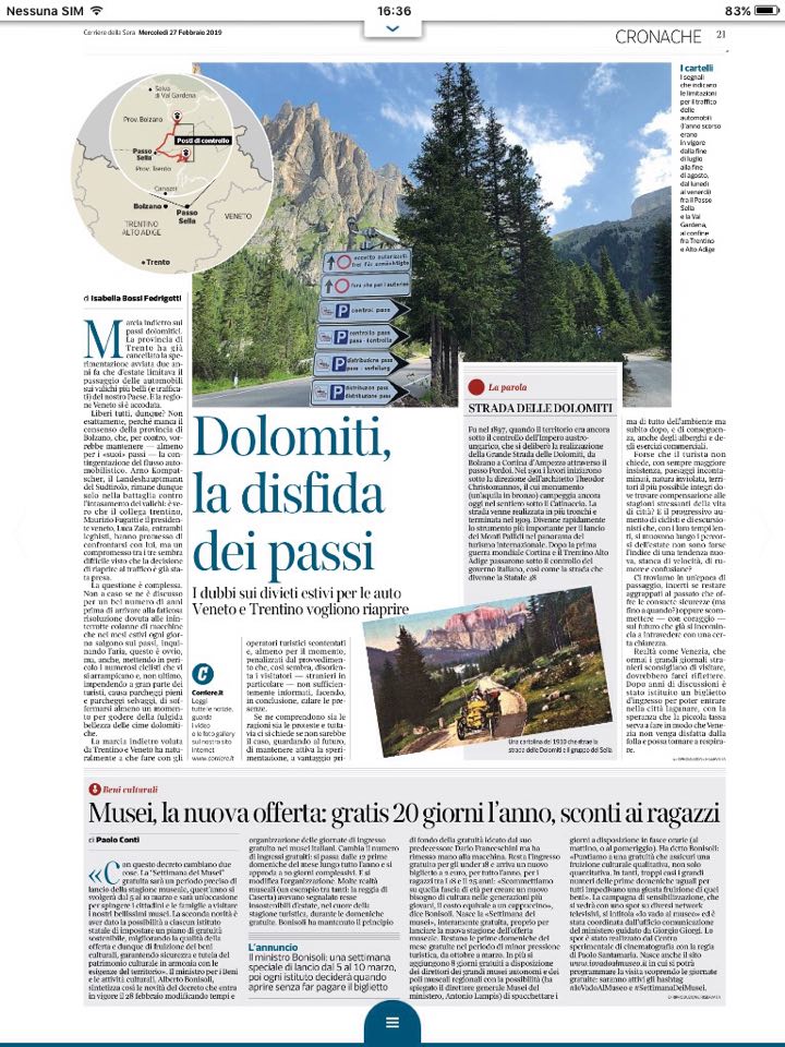 Ha senso riaprire i passi dolomitici alle auto per agevolare gli opertori turistici se tanto chi visita queste zone le sceglie per la natura incontaminata che le caratterizza e che con la riapertura verrebbe a mancare?