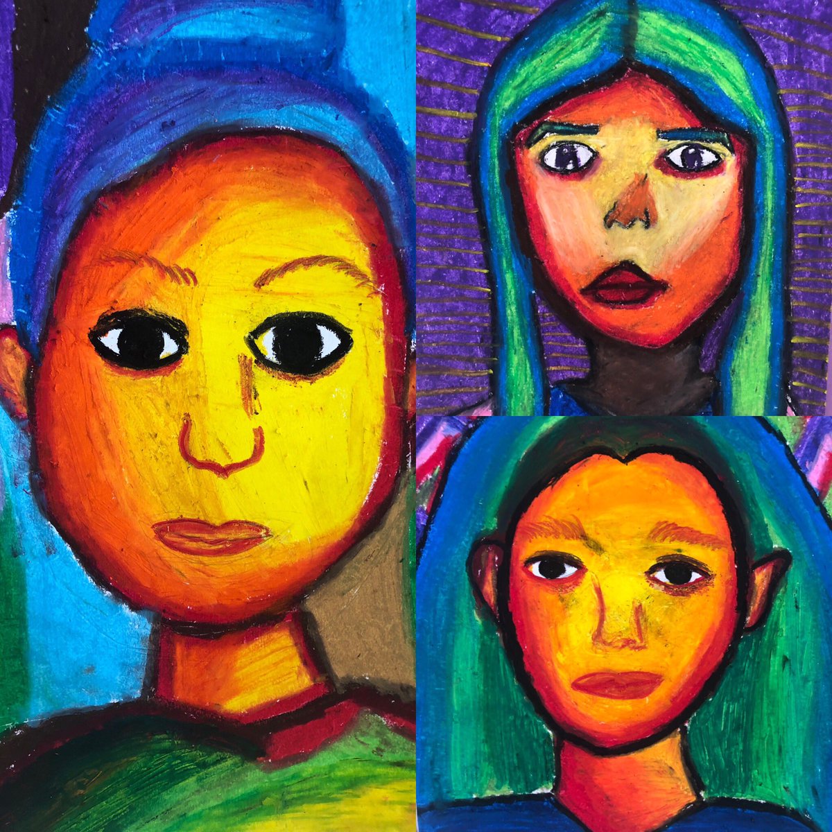 SWMS_Art's tweet photo. Check out these creative self-portraits our artists have been working on! 🎉🙌🏻🎨🎨🎨 @WoodsMiddle https://t.co/IQjAS0ZEQT