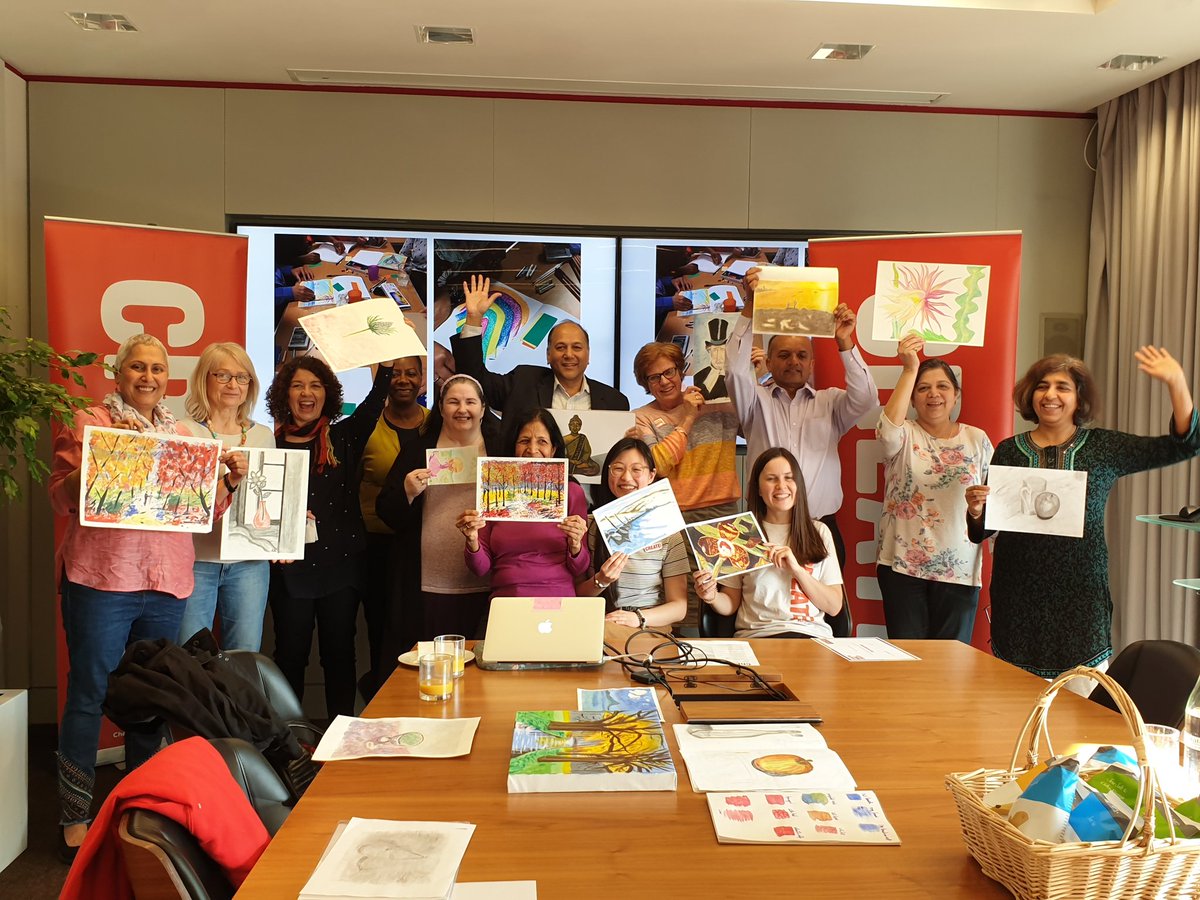 NickyGoulder's tweet photo. Thanks to First State Investments for hosting today's fantastic celebration of artwork created by adult carers from @HarrowCarers working with our @createcharity artist Amy Leung. I'm feeling moved and inspired by this talented group of artists. #ImagineMakeCreate #metime https://t.co/8eYqXhWVpJ