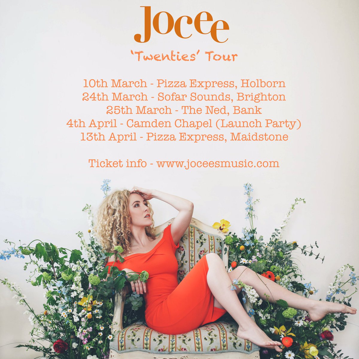 🔸Twenties Tour🔸 
I’ve got a tiny tour for my single launch March-April... come &amp; catch us live!!! #jocee #twenties
