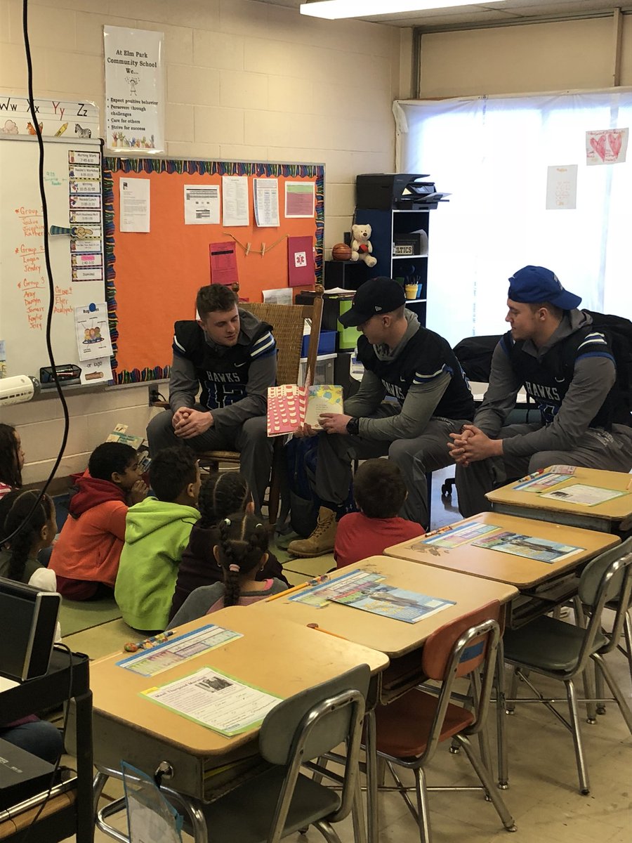 “The more that you read, the more things you’ll know. The more that you learn the more places you’ll go” 
- Dr. Seuss

With Read Across America Day coming up, our guys volunteered to read at Elm Park Elementary this morning. #GoHawks