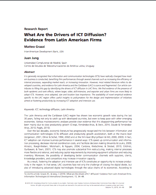 Latam_Digital's tweet photo. In our #ICTlibrary
'What Are the Drivers of ICT Diffusion? Evidence from Latin American Firms' 
An article  that contributes to filling the literature gap of Telecommunications sector, by identifying the drivers of ICT diffusion in LAC firms.
Available👇
https://t.co/v6yPL8mGmp https://t.co/nS4DlaMvmE