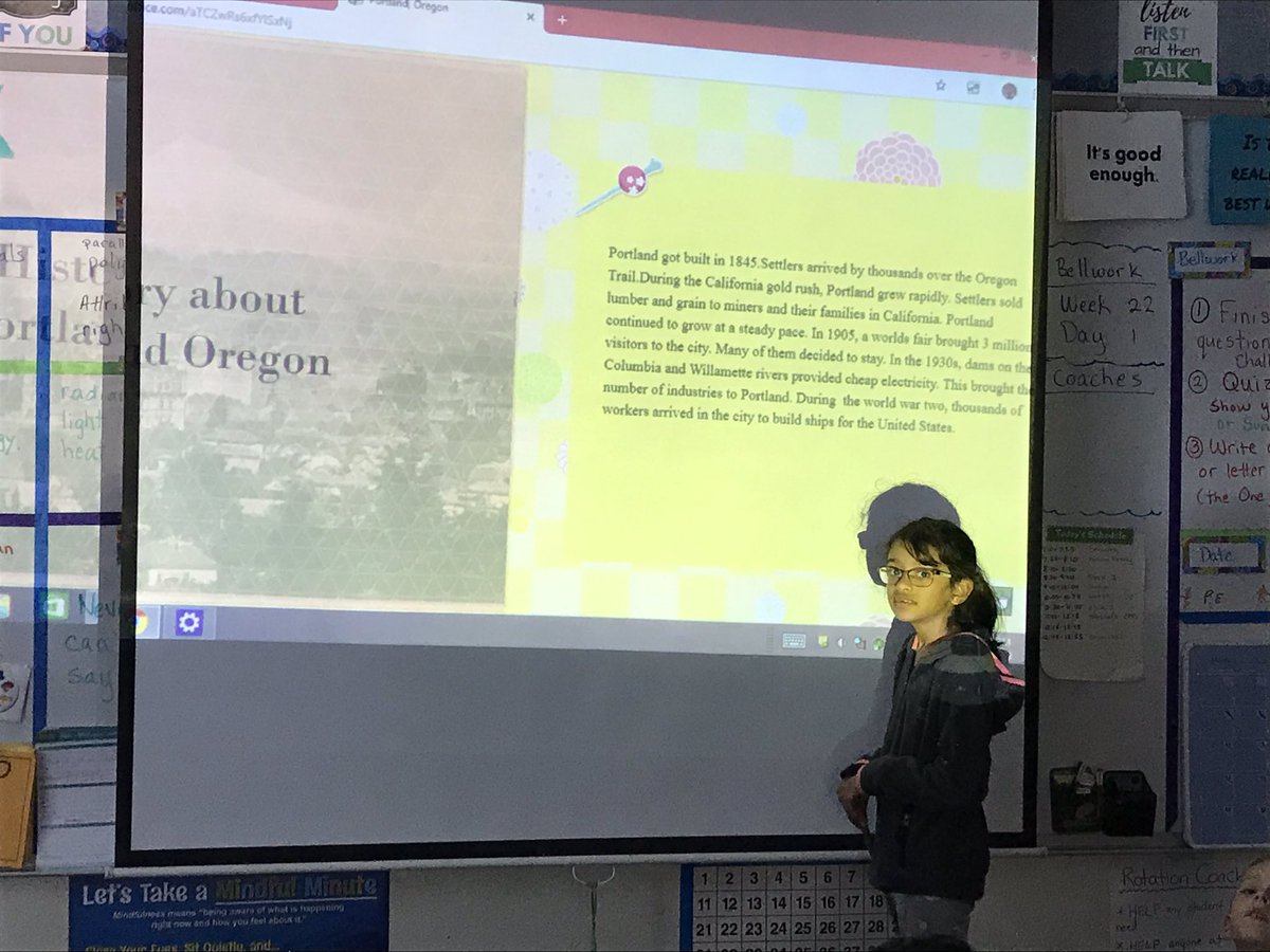 MCMckitrick's tweet photo. In class we are creating and sharing Sways on States in the Western Region. This is my Sway on Portland Oregon. I’m always excited to present my Sway! #KidTweet #SrishtiS https://t.co/bq7qfA3oK5