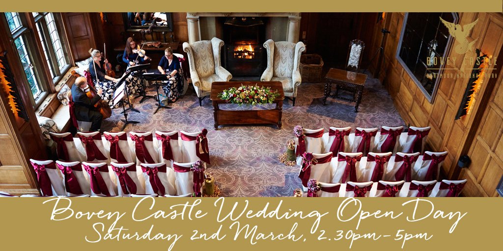 Our wedding open day takes place this Saturday 2nd March. Explore <a href="/BoveyCastle/">BoveyCastle</a> for your dream wedding venue. Our wedding coordinators will be on hand to offer Champagne and canapés with guided tours of our reception rooms and facilities. bit.ly/2RgIQNg