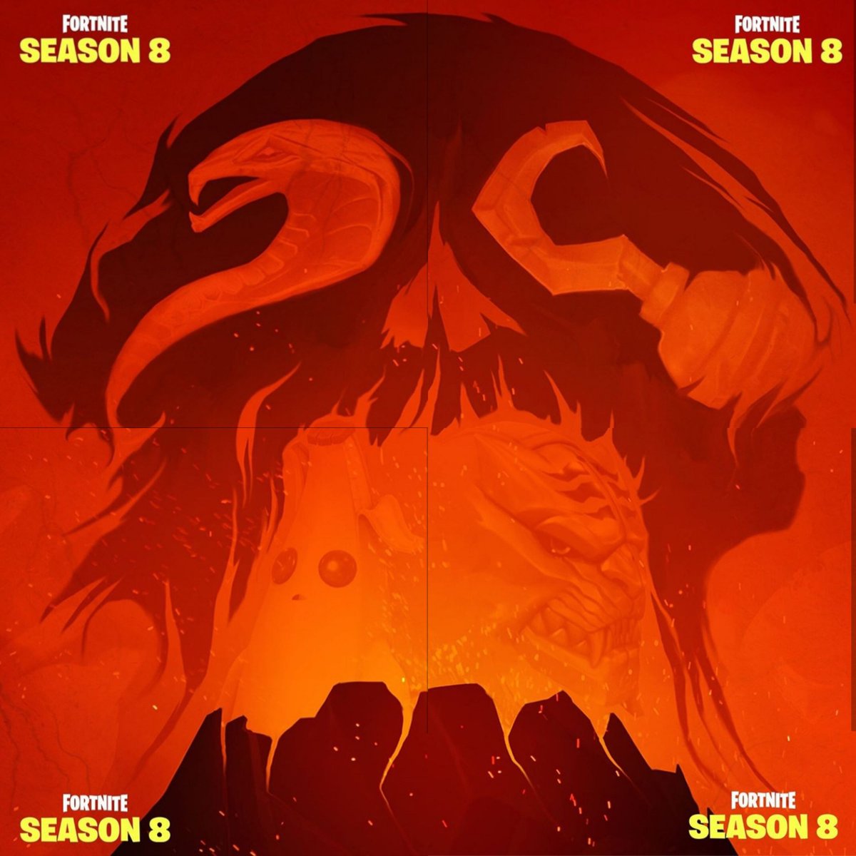Zheibr's tweet photo. La saison 8 commence demain ! Cette image est découverte lorsque l'on met ensemble les quatre images mise sur les réseaux sociaux par @FortniteGame au cours de ces derniers jours. C'est un gros indice pour la nouvelle saison !👍 #fortnite #newseason #Saison8 https://t.co/WlY0i8zNNy