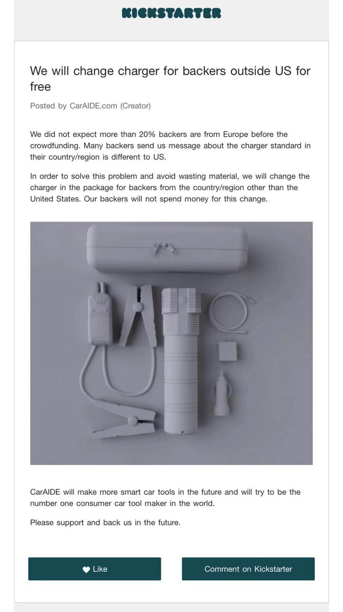 myCarAIDE's tweet photo. Many backers send us message about the charger standard in their country/region is different to US. In order to solve this problem and avoid wasting material, we will change the charger in the package for backers from the country/region other than the United States, for free. https://t.co/WdbPNeHrCd