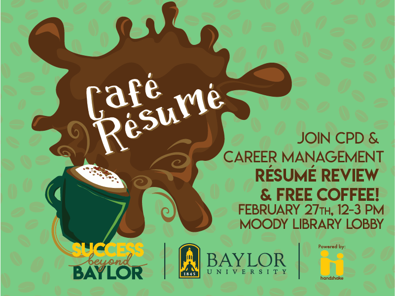 Baylor_CPD's tweet photo. Today's the day! Come to Moody for Career Advice, Resume Reviews, and Starbucks Coffee! #SuccessBeyondBaylor #BaylorCPD #Baylor https://t.co/4pFN64ga27