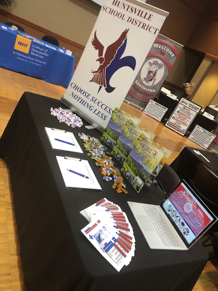 Stevens14Susan's tweet photo. Ready to recruit some Red Wolf future educators and tell them about all the great things going on at Huntsville School District! ⁦@ArkansasState⁩ https://t.co/Tol55EZ4Zx