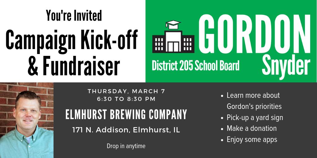 _gordon205's tweet photo. Please join me at Elmhurst Brewing Company on Thursday, March 7 between 6:30 and 8:30 pm to help kick-off my campaign for school board. #FoundationsofSuccess https://t.co/M19BoH0IIT