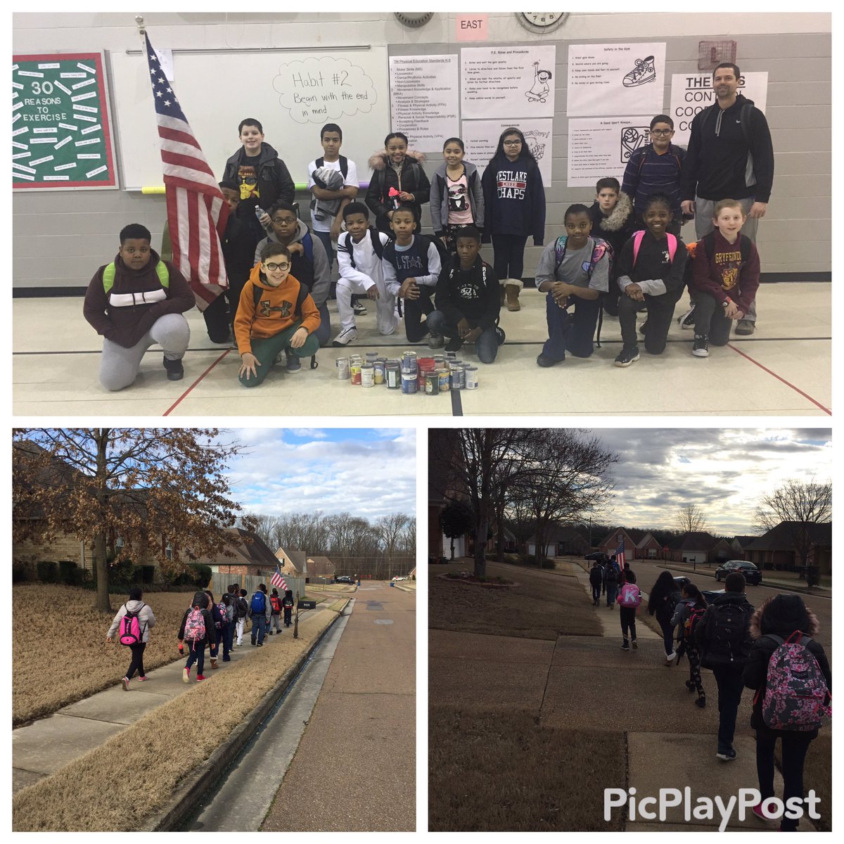 CoachStrattonPE's tweet photo. Beautiful morning for a ruck! This week Ss donated canned goods which we used for extra weight. This weekโs focus: Habit 2- Begin with the end in mind. 1.5 mi #ruckclub #CANdyruck #flagsupfront #habitsofhappykids ๐บ๐ธ๐บ๐ช https://t.co/TnAYrpV9ud