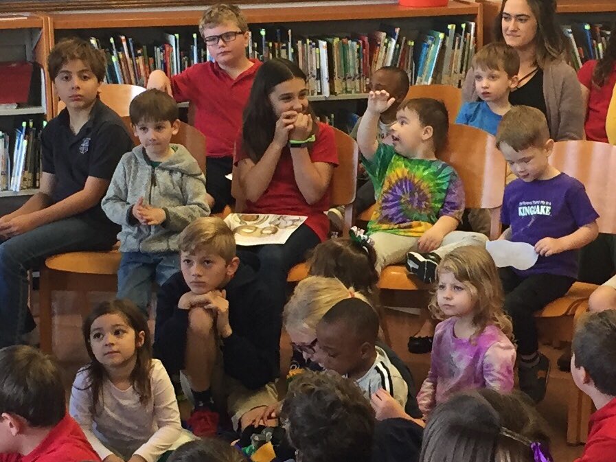 svpendleton's tweet photo. 4th grade with Cottage buddies listening to Beignet Man.@stmsaints https://t.co/uUCAUztzii