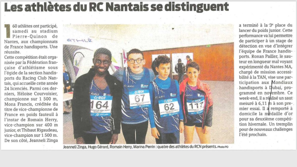 ClubNantais's tweet photo. Article de PO sur les France Handi organisés par le RCN. https://t.co/kuaQDirvs1