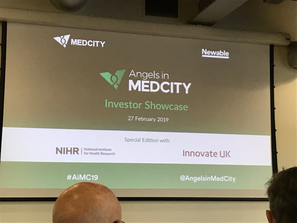 _CynthiaBullock's tweet photo. Excited to hear the pitch from companies at the #aimc19 showcase a special edition in partnership with @innovateuk @OfficialNIHR @Newable @AngelsInMedCity https://t.co/0nyG9NvGN0