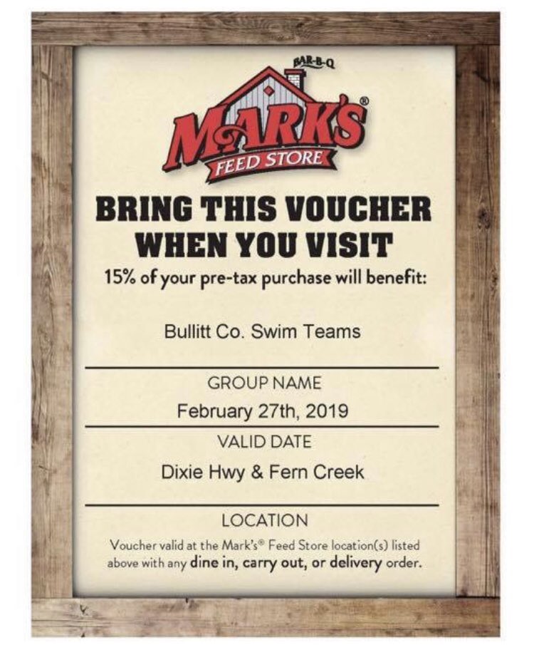 After/before the boy’s game at Valley, go eat at Marks Feed Store! Support your swim team!
