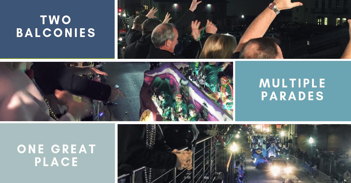 The Exchange is the place to be during Mardi Gras season! Members can take full advantage of both of our balconies, located directly on the parade routes. #mardigras #parade #fattuesday #amenities #balconies