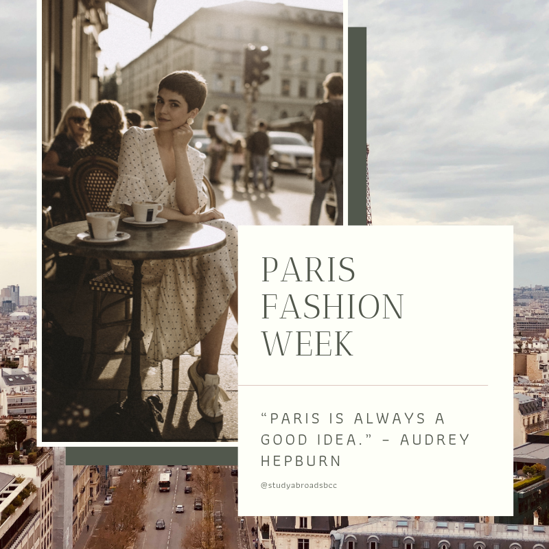 StudyAbroadSBCC's tweet photo. "Paris is always a good idea" - Well so is studying abroad! You may so lucky to get to go to Paris Fashion Week! Here is a list of all events in Paris, France in 2019. Let yourself get inspired https://t.co/9KCXCN8yww https://t.co/PkV7HPjTZ1