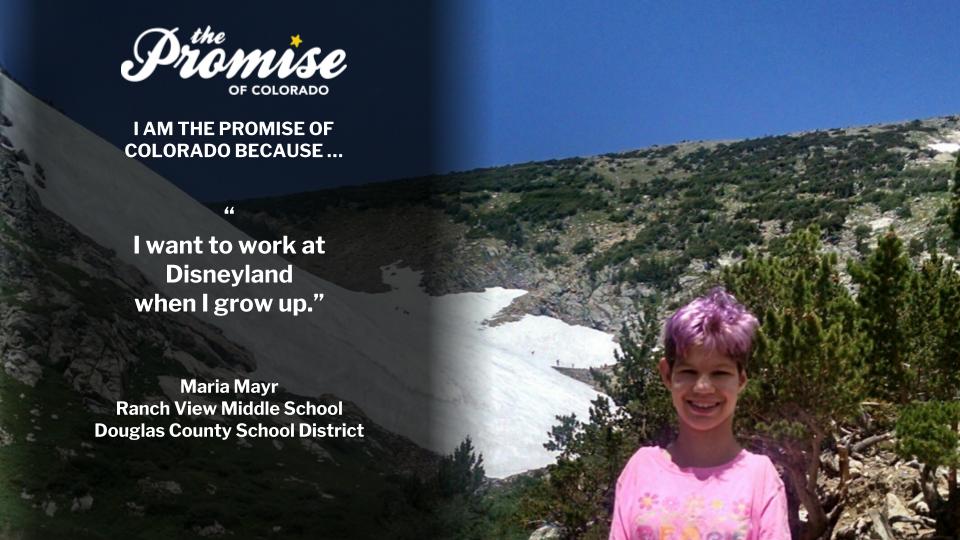 ColoEdNetwork's tweet photo. Today's Promise Student is Maria Mayr from @RanchviewMiddleSchool in @DCSDK12 #PromiseCO #ColoEdNetwork #edcolo https://t.co/7aeHSKt0e6 https://t.co/RJecB1Dn8j