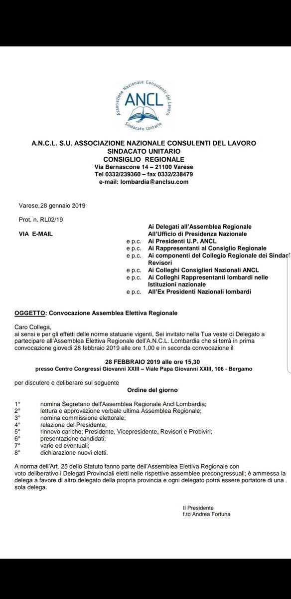 Appuntamento domani a #Bergamo per elezioni per il rinnovo <a href="/ancllombardia/">ancllombardia</a> <a href="/AnclBergamo/">ANCL Bergamo</a> <a href="/ConsulentiLavor/">ConsulentiLavoro</a>