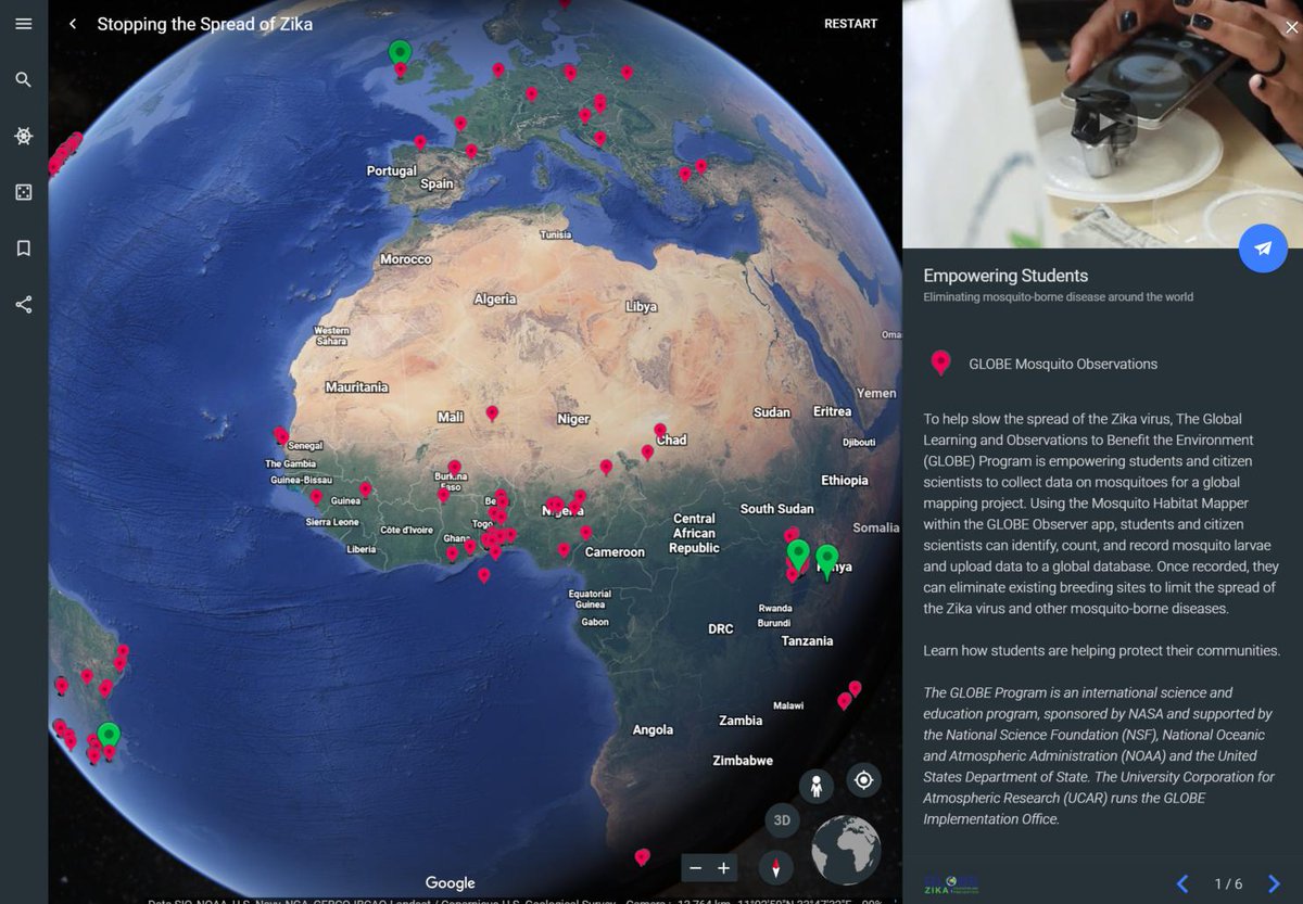 GLOBEProgram's tweet photo. The #GLOBEZika @Google Voyager story is available! Explore around the world where #citizenscientists are making a difference: https://t.co/xdmUAVoMXX
#GoogleVoyager #InvasiveSpeciesWeek #Mosquitoes #DiseasePrevention #NASAGO @NASA @NASAEarth #CitiSci #CitizenScience #Zika https://t.co/FYRtAO2x0h