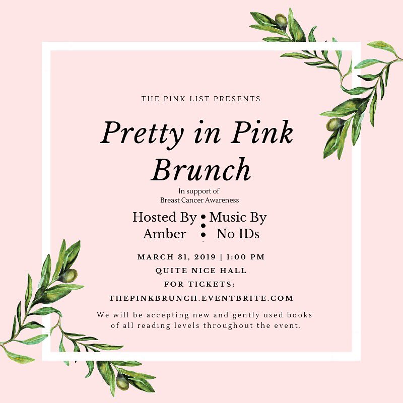 __YessBree's tweet photo. Presenting our 1st Pretty in Pink Brunch! Your pink experience includes a brunch buffet, unlimited mimosas, live entertainment & more!
Early bird tickets go on sale Friday! π #PinkforPatricia #ThePinkList https://t.co/NAaQHhheBE
