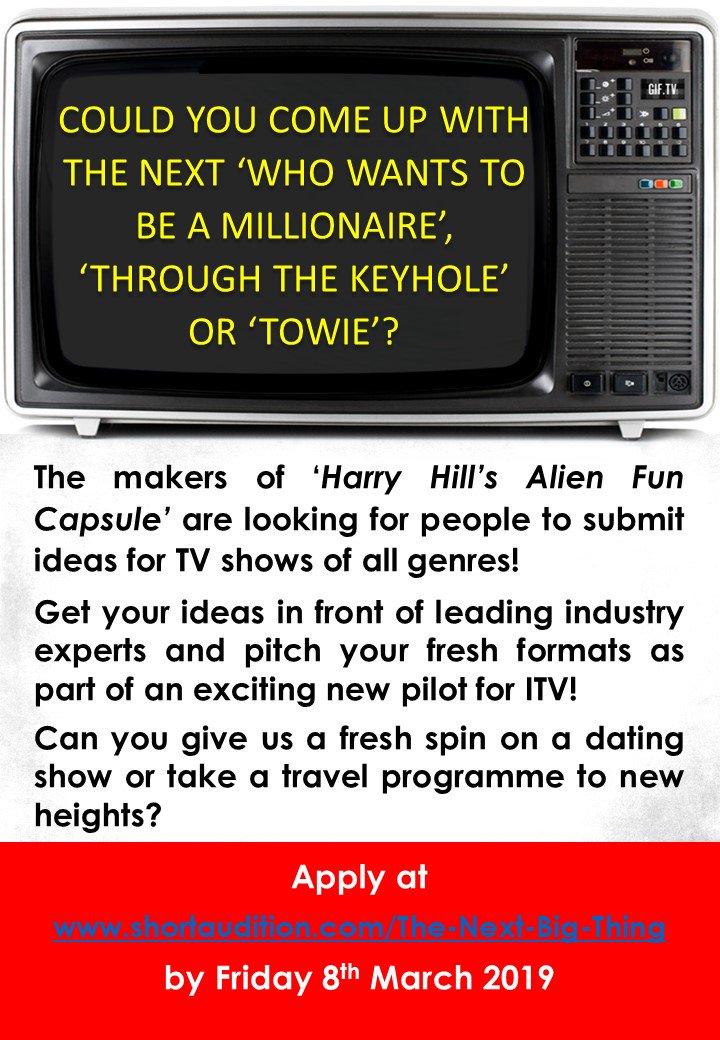 Have you got a brilliant idea for a TV show? Then get in touch for the chance to have it made into the real thing! 
Apply at shortaudition.com/The-Next-Big-T… to be considered!