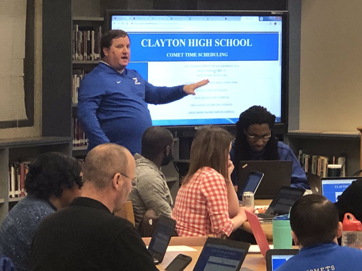 Clayton_Comets's tweet photo. Great PD sessions today as part of the #CHSFlexLearning day - students learning in various locations, teachers &amp; staff engaging as students in learning opportunities! Thank you @JenniferCrisco @smsouter @a_y_c_o_c_k @Tracyvannurden, @coach_bjones &amp; @JeffSullivansu1! #CometsALLin https://t.co/QlkGsq72vW