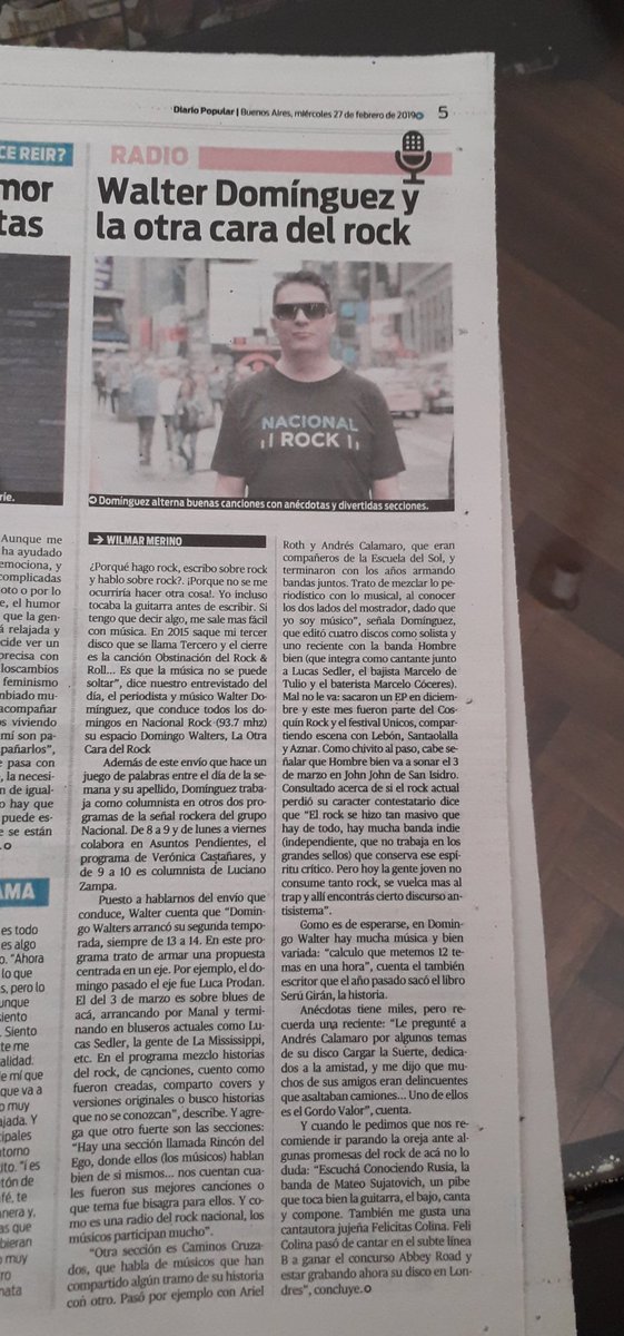 silvinademare's tweet photo. Notón a @walterdominguez hoy en #DiarioPopular!! @hombresbienrock ☀️✌@nacionalrock ✌Felicitaciones!! https://t.co/jEEiThy02W