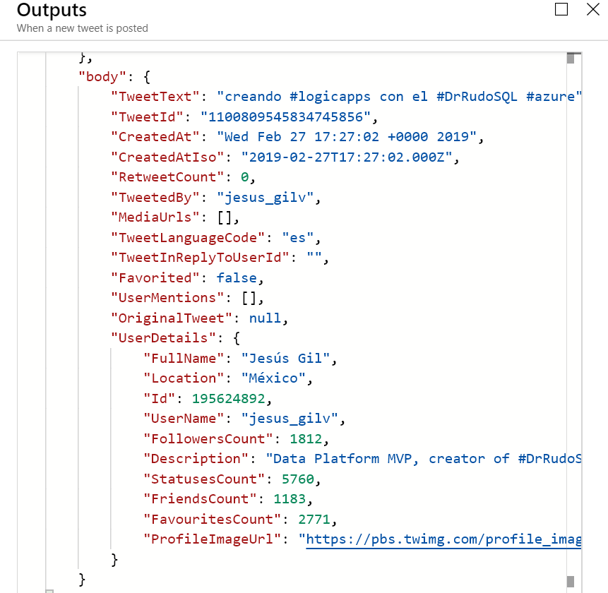 jesus_gilv's tweet image. ejemplo de salida #logicapp con el #DrRudoSQL @SQL_Rudo