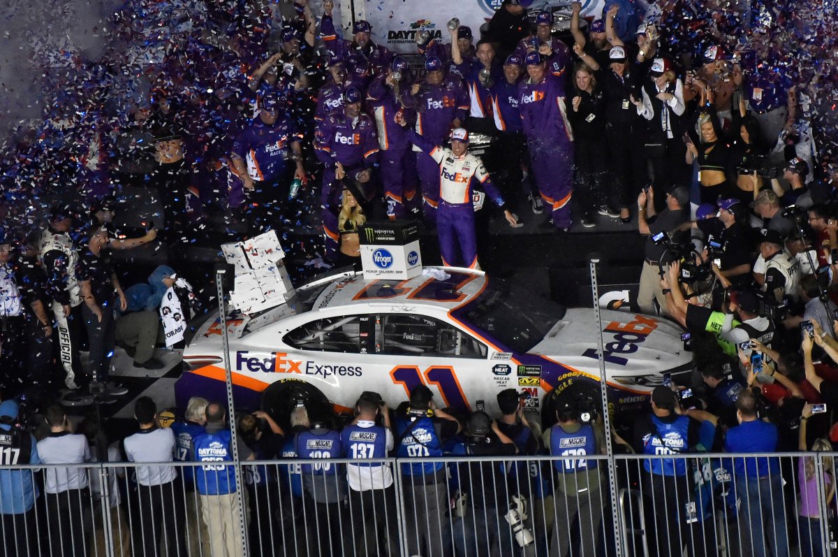 PerfToyotaPA's tweet photo. Denny Hamlin won the Daytona 500 for the second time while the win also marked Gibbs Racing’s (JGR) 100th Camry Monster Energy NASCAR Cup Series (MENCS) victory and Toyota’s 125th Cup triumph. https://t.co/mYKBnqcxgD