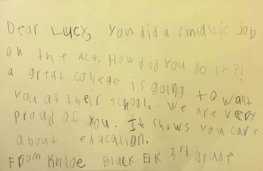 Thrilled and grateful to receive these thoughtful congratulatory notes to our high achieving ACT students from our friends in Ms. Hill and Ms. Ringleb's 3rd grade classes @MPS_BlackElk! Just like this one sent to @lucyvmurrell who scored a 34! #Proud2bMNHS #Proud2bMPS #BeKind