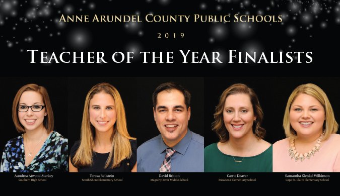 AACountySchools's tweet photo. Five educators named finalists for 2019 Anne Arundel County Public Schools Teacher of the Year #AACPSAwesome @SHSaacps @CSCElemAACPS @MagRiverAACPS @SouthShoreAACPS  @PES_AACPS https://t.co/z5AMUJtc2X https://t.co/eLJAMc9WmJ