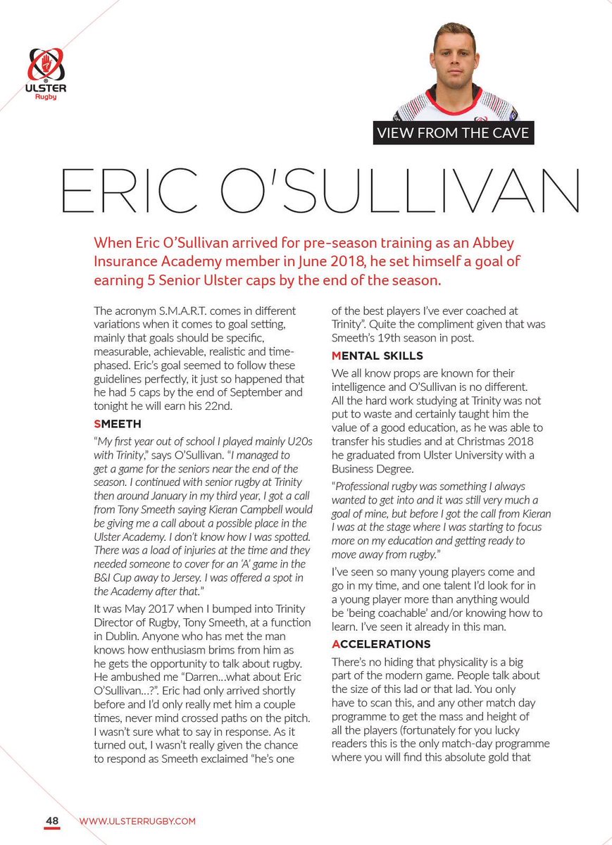 darrencave13's tweet image. The #viewfromthecave was back last Saturday in the @UlsterRugby match day programme. Have a read and (try to) enjoy my thoughts on young prop @osullier1 🙌 even if you don’t read it or like it give it a wee rt or 👍 just to be sound? #SMART