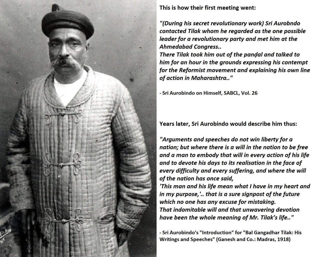 22) Meeting Tilak in Ahmedabad:In Dec.1902, Congress conducted its 1st session in Ahmedabad (18th overall), on the financial backing of the ongoing Industrial exhibition (where Gaekwad read  #SriAurobindo's speech)..It was here that the two 'extremists' met for the first time: