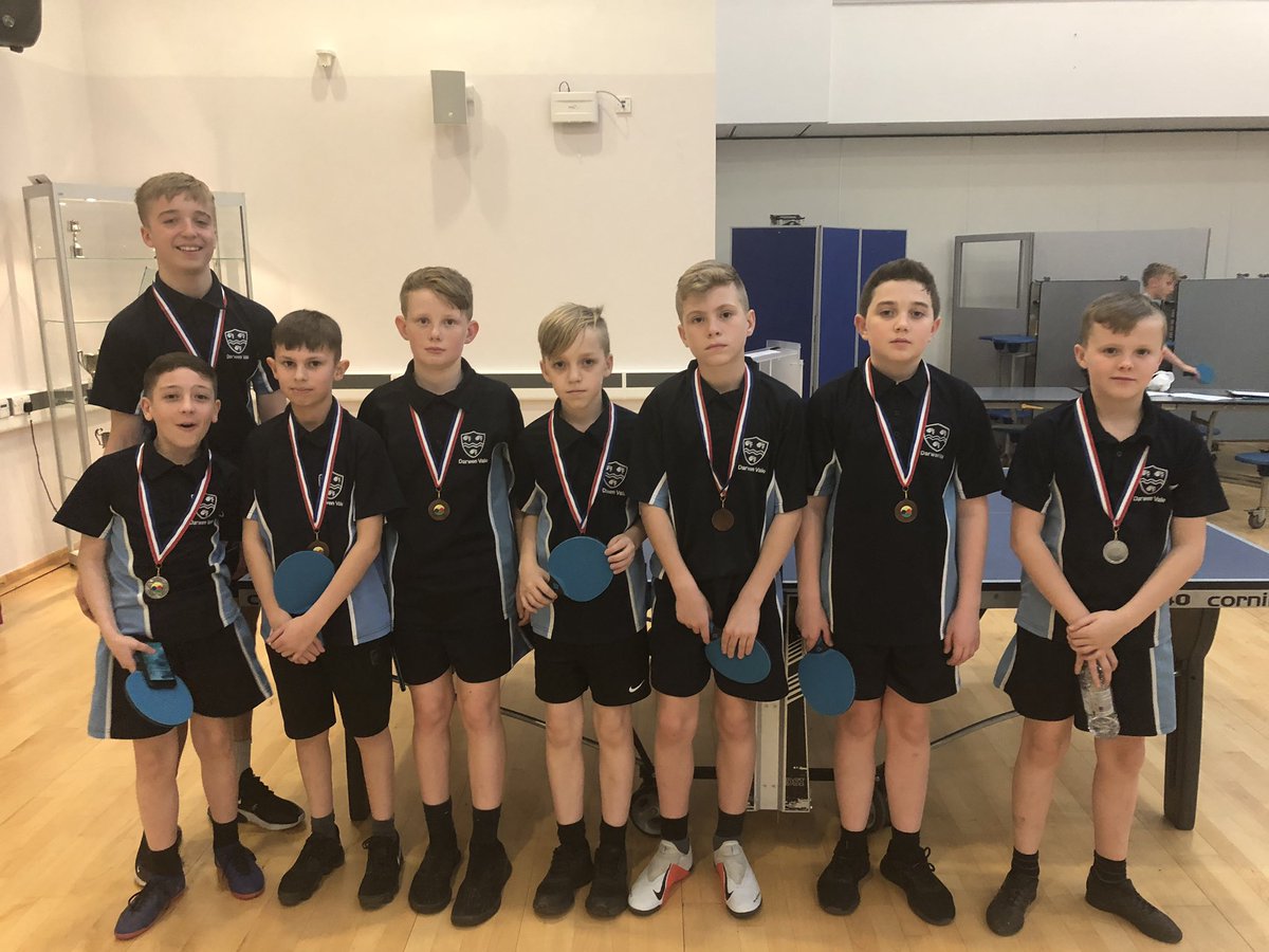 Mr_Broderick08's tweet photo. Well done to the boys who took part in the U13s Emerging Schools Table Tennis Tournament tonight.  The B Team(Y7) finished 3rd and the A Team(Y8) finished 2nd #wearevale #forrestgumps @DVHSPhysEd https://t.co/dZAdb0mG4G