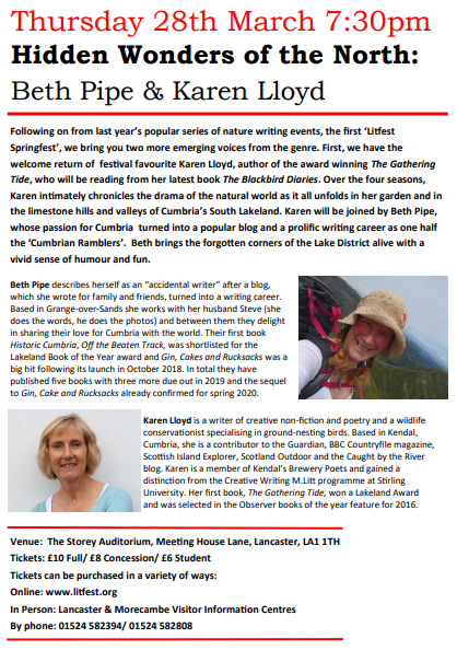 CumbrianRambler's tweet photo. Utterly delighted to say I'll be at Lanc @Litfest in March &amp; tix are on sale. I'll be with the fab @karenlloydwrite &amp; will read from Gin, Cake &amp; Rucksacks. Tix available via the link: 😀🍸
https://t.co/I0kiTdHwh6
#cumbria #writerscommunity #WednesdayMotivation #WildlifeWednesday https://t.co/DyRJBTZODk