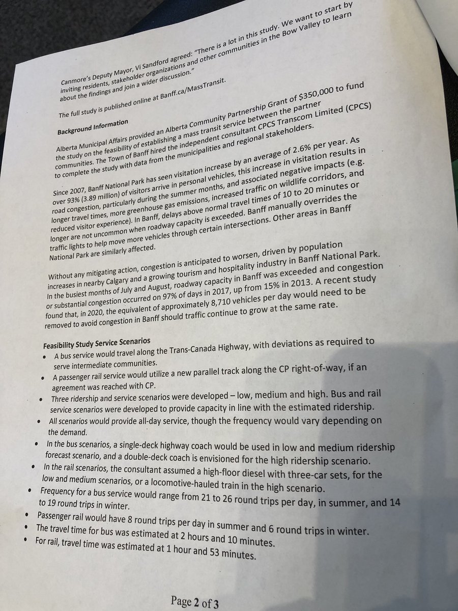 CTVShaunF's tweet photo. Officials from @Banff_Town, @TownofCanmore, @cityofcalgary @TownofCochrane and #LakeLouise release study that concludes mass transit by bus and rail is feasible between #yyc and @BanffNP but other govt funding needed. https://t.co/V7PIGQeUld